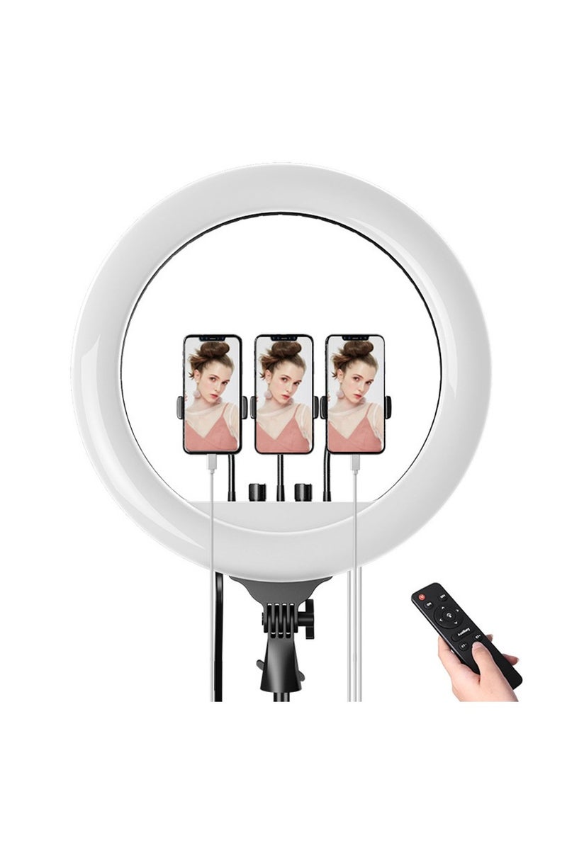 BlueFire Professional 21 Inch LED Ring Light (54 cm) with 3 Phone Holders, Remote & Button Control, Adjustable Color Temperature 2700K-6500K, Stepless Brightness, Cold/Warm/Mixed Light, Complete Kit with Power Cable & Tripod – Perfect for Makeup, YouTube, TikTok, Live Streaming & Photography - Image 1