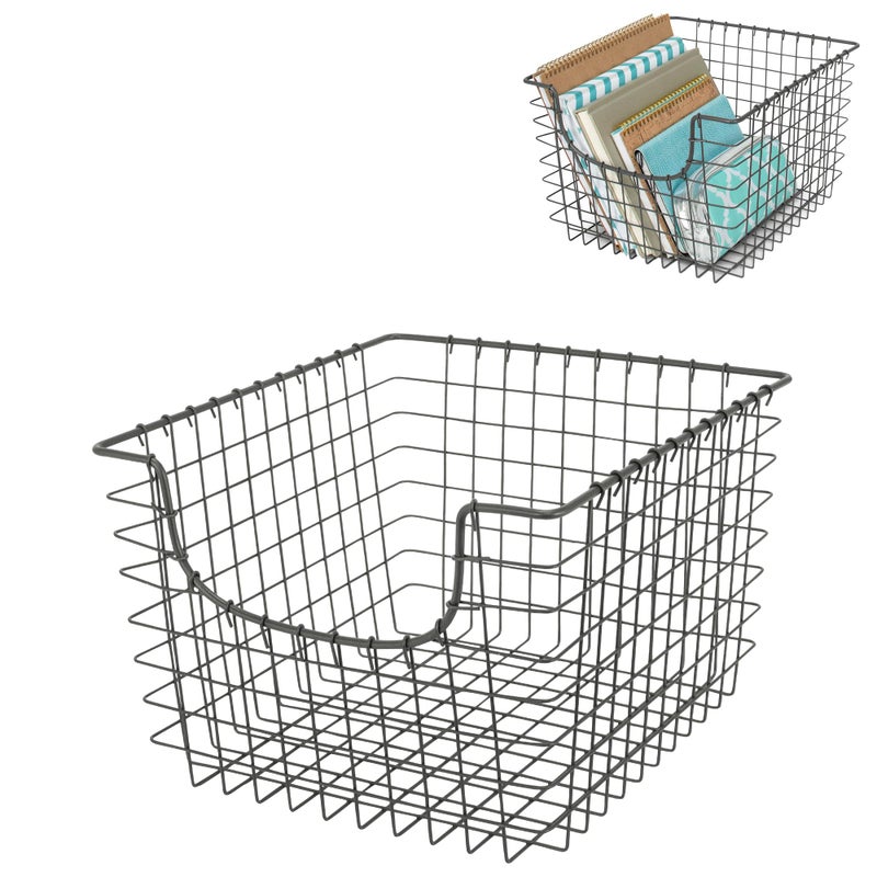 Spectrum Wire Basket for Organizing Medium Industrial Gray  Sturdy Scoop Pantry Basket Storage  Wire Storage Basket Organizer for Kitchen Shelf Closet Bathroom Garage  More