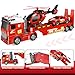 DWIRCTOYS Kids Toys for Ages 3 4 5 6 7 8 Years Old Boys 25 Large Fire Semi Truck with Helicopter Race Car Friction Powered Vehicle with Lights SoundsBirthday Gift for Boys Girls - Image 4