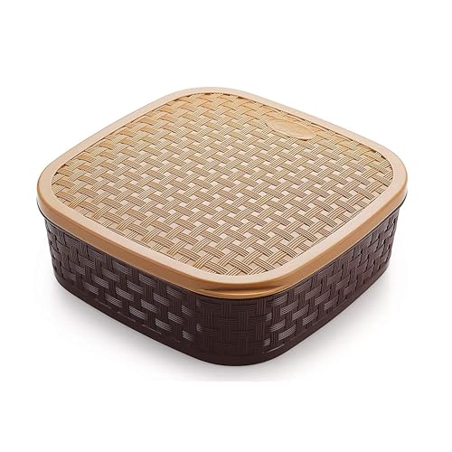 Sulfar Nixy Series Rangoli Box Dabba for Keeping Spices | Spice Box for Kitchen | Plastic Wooden Style Masala Container (Brown, Grey, Cream & Beige) - Image 3