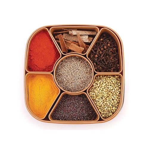 Sulfar Nixy Series Rangoli Box Dabba for Keeping Spices | Spice Box for Kitchen | Plastic Wooden Style Masala Container (Brown, Grey, Cream & Beige) - Image 4