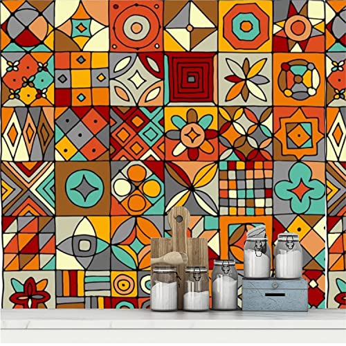 ELTON Morrocon Spanish Tile Decals for Table Wall Stairs Bathroom & Kitchen Self Adhesive Easy to Apply Just Peel & Stick (5 x 5 Inches 18 Pcs Color b)-Polyvinyl Chloride - Image 1