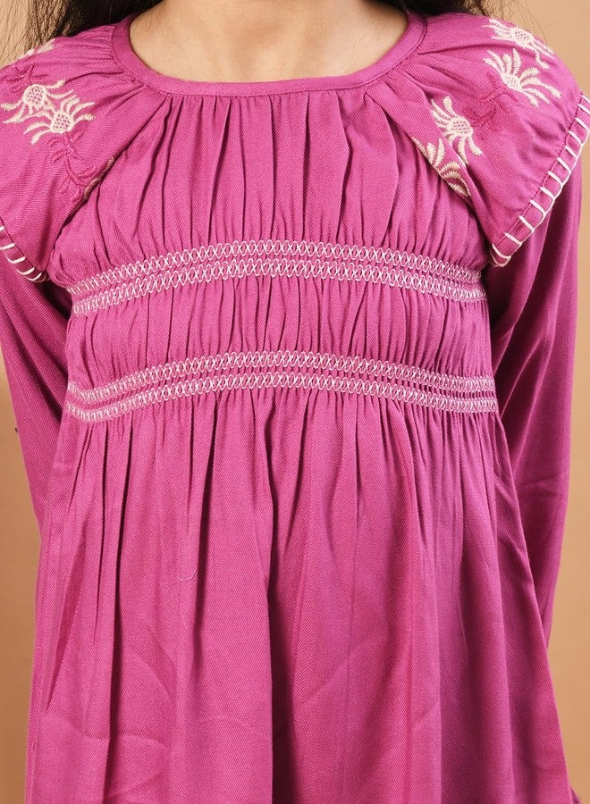 LILPICKS Girls Knee Length Embroidered Dress (Lavender) (9-10Y) - Image 5