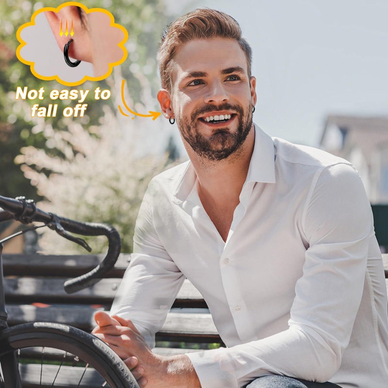 ONESING أقراط رجال سوداء من أونسينغ 18 زوج - مجموعة حلقات ودبابيس من الفولاذ المقاوم للصدأ - Image 3