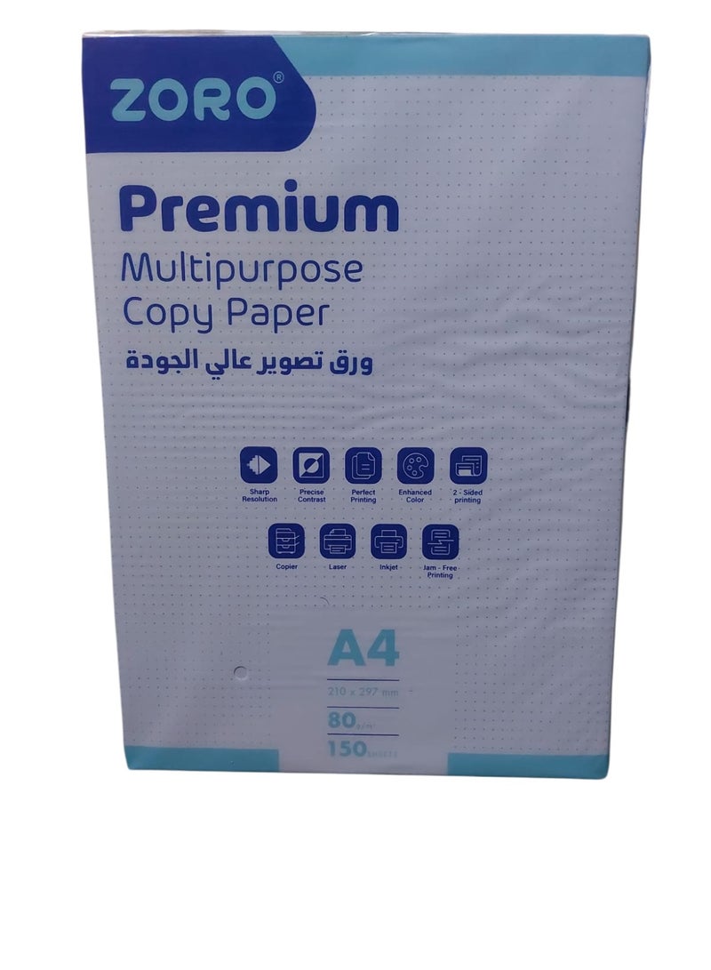 زورو ورق نسخ ممتاز مقاس A4 مكون من 150 ورقة أبيض