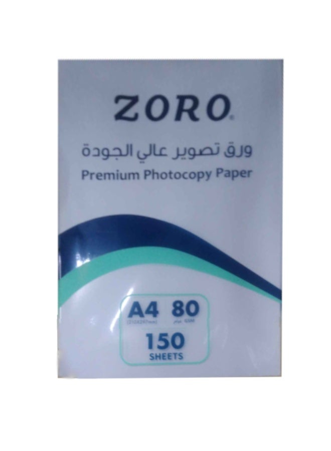 زورو ورق نسخ ممتاز مقاس A4 مكون من 150 ورقة أبيض - Image 1