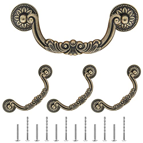 Moicstiy 4Pcs 5 Inch Hole Center Vintage Drop Bail Drawer Pull Handles Antique Bronze Decorative Cabinet Pulls with Screws for Furniture Kitchen Wardrobe Cupboard - Image 1