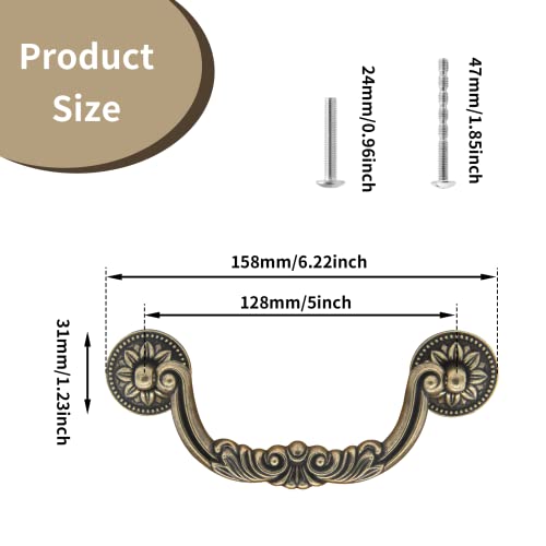 Moicstiy 4Pcs 5 Inch Hole Center Vintage Drop Bail Drawer Pull Handles Antique Bronze Decorative Cabinet Pulls with Screws for Furniture Kitchen Wardrobe Cupboard - Image 3