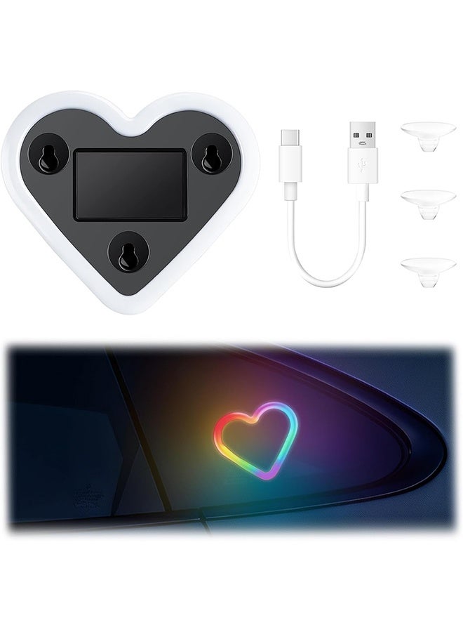 Car LED Interior Lights, Heart-Shaped Ambient Light for Windows, 8 Lighting Modes, Charging Through Type-c and Solar Energy, Car Decorations for Women Men, Pack of 1, (Multicolor) - Image 1