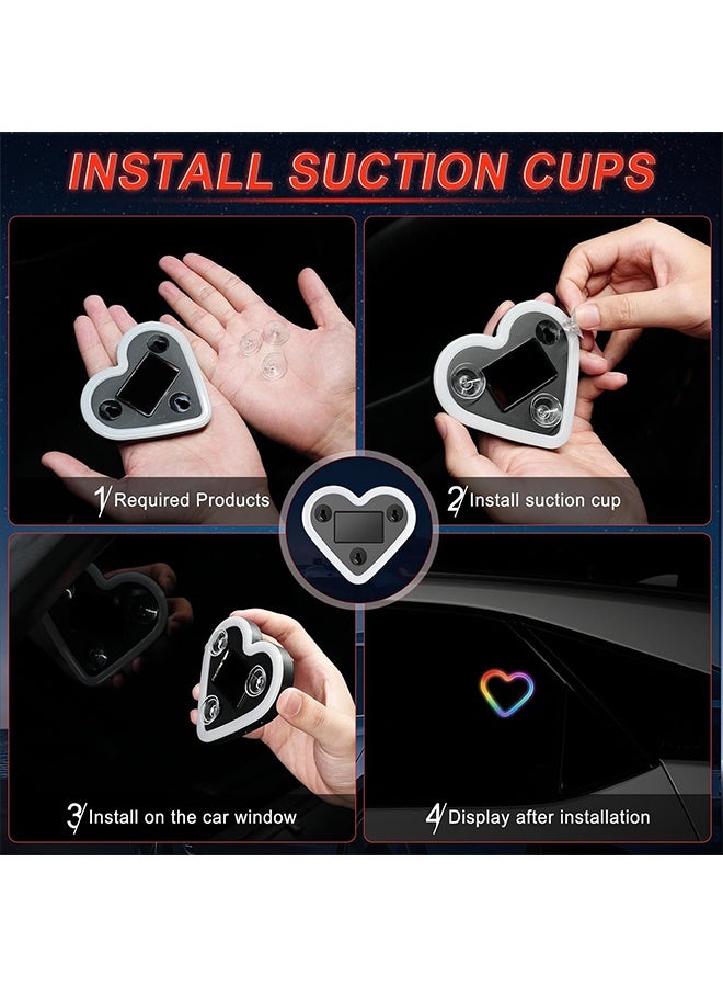 Car LED Interior Lights, Heart-Shaped Ambient Light for Windows, 8 Lighting Modes, Charging Through Type-c and Solar Energy, Car Decorations for Women Men, Pack of 1, (Multicolor) - Image 4