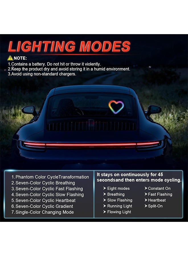 Car LED Interior Lights, Heart-Shaped Ambient Light for Windows, 8 Lighting Modes, Charging Through Type-c and Solar Energy, Car Decorations for Women Men, Pack of 1, (Multicolor) - Image 5