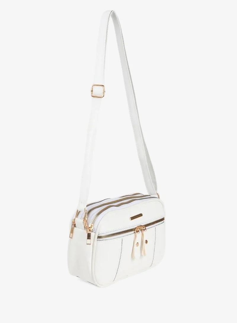 Women's White Squirrel 4-Compartment Synthetic Leather Medium Size Zipper Closure Hand, Arm, and Shoulder Bag.