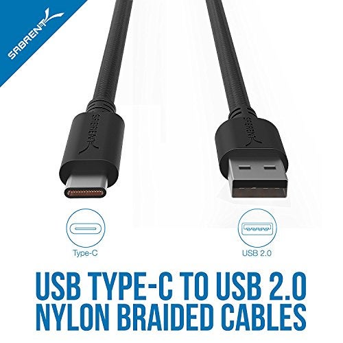 SABRENT [6-Pack 22AWG Premium 6ft USB-C to USB A 2.0 Sync and Charge Cables [Black] (CB-C6X6) - Image 2