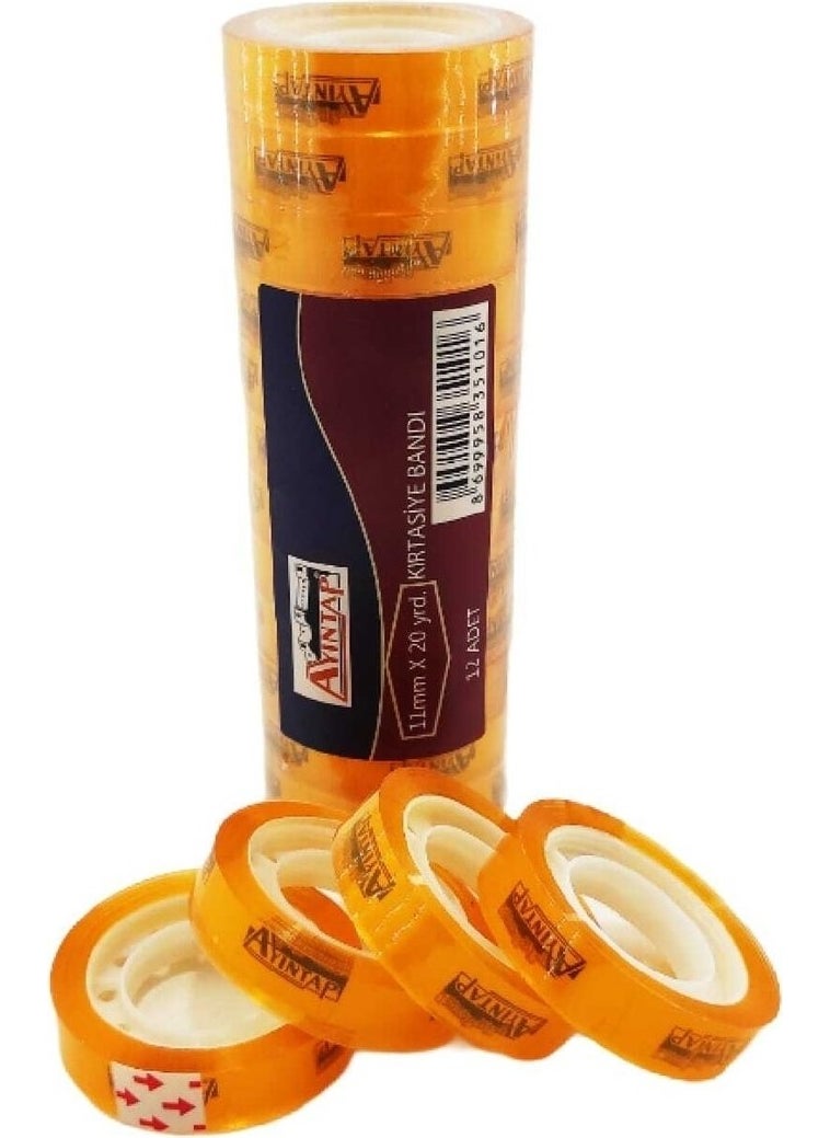 BioTech Ayıntap 11 mm x 20 Asst. Transparent Office Money Tape Pack of 12 