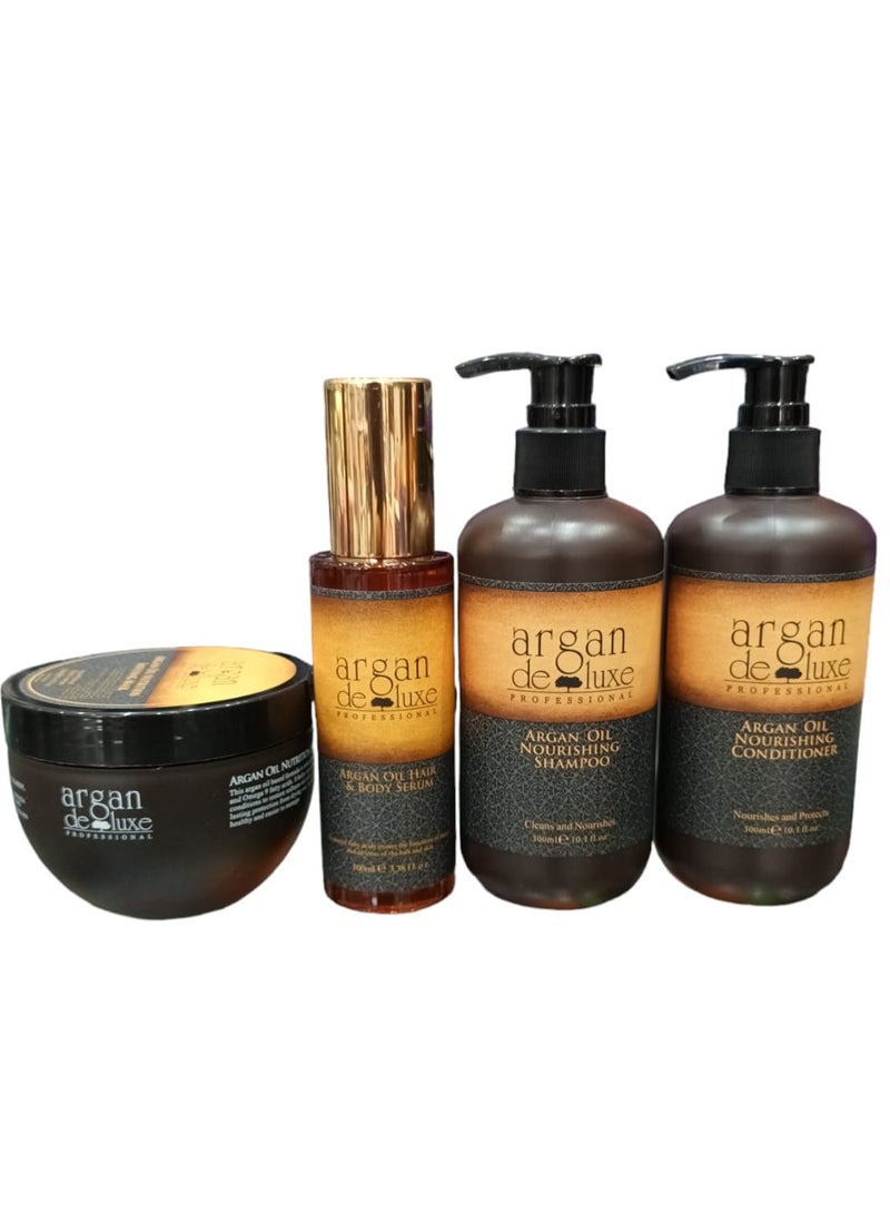 أرغان ديلوكس ارغان ديلوكس شامبو 300مل وبلسم 300 مل فاخر بزيت الارغان المغربي300 مل مع ماسك250مل وسيروم 100مل