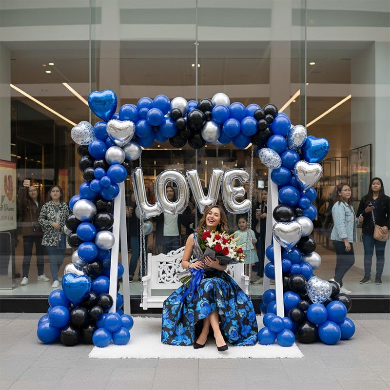 froufing I Love You for Him/Her Decaoraion Navy Blue Silver and Black balloon With Heart Balloons 500pcs Blue Artificial Rose Petals Romantic Decoration Kit Perfect for Anniversaries Proposals - Image 4