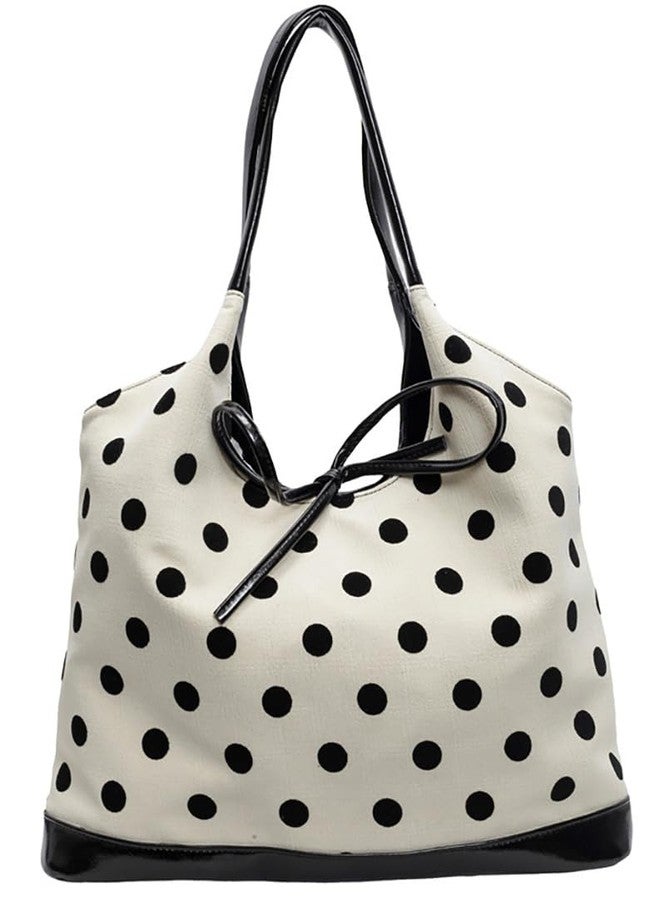 Cute Bow Crescent Purse for Women Polka Dot Slouchy Hobo Bags Large Capacity Tote Handbag Commute Leisure Satchel Purse