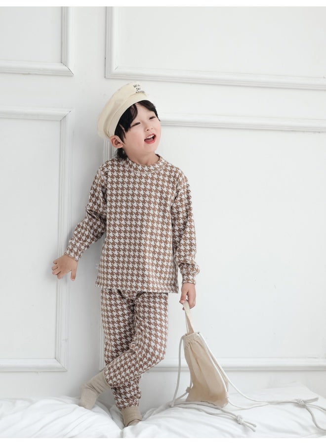 Children's Underwear Suit Autumn Clothes Autumn Trousers De Rong Autumn And Winter Plaid Dwelling Clothing Suit Class A Maternal And Infant Large Parent-child Pajamas