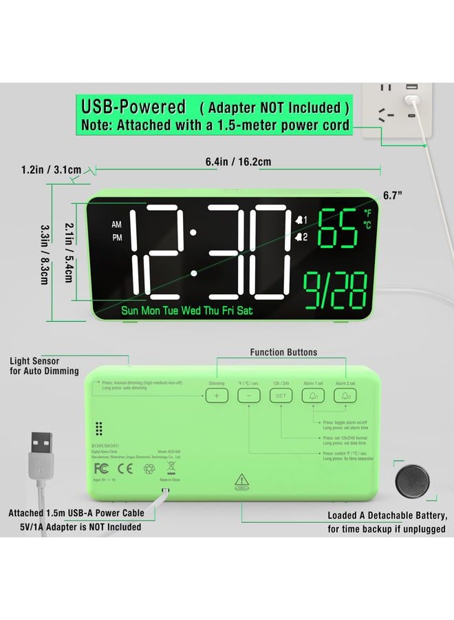 KOSUMOSU Digital Clock for Bedroom, 6.7in Desk Clock, Auto Dimming, Room Temperature, Day of The Week, Date, Seconds, Clocks for Living Room, Alarm Clocks for Bedrooms - Image 5