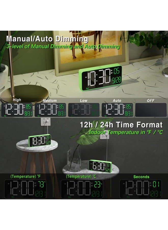 KOSUMOSU Digital Clock for Bedroom, 6.7in Desk Clock, Auto Dimming, Room Temperature, Day of The Week, Date, Seconds, Clocks for Living Room, Alarm Clocks for Bedrooms - Image 2