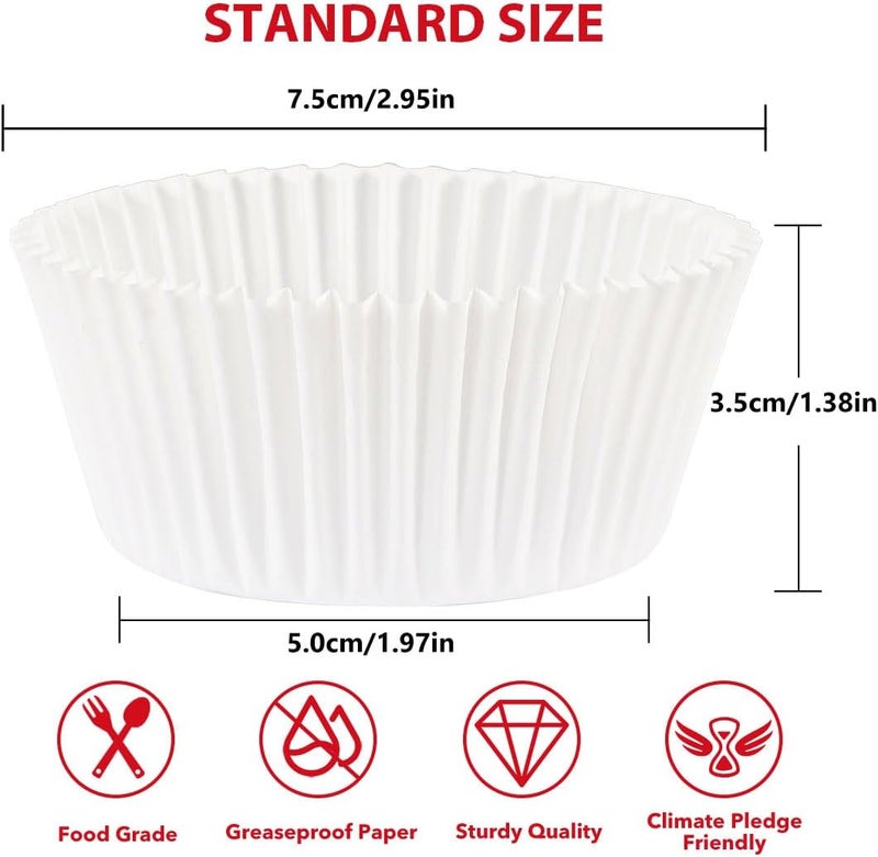 Caperci Standard White Cupcake Liners for Baking 200 Counts - Greaseproof Muffin Baking Cups for Wedding Birthday Party Baby Shower Festivals (White) - Image 2