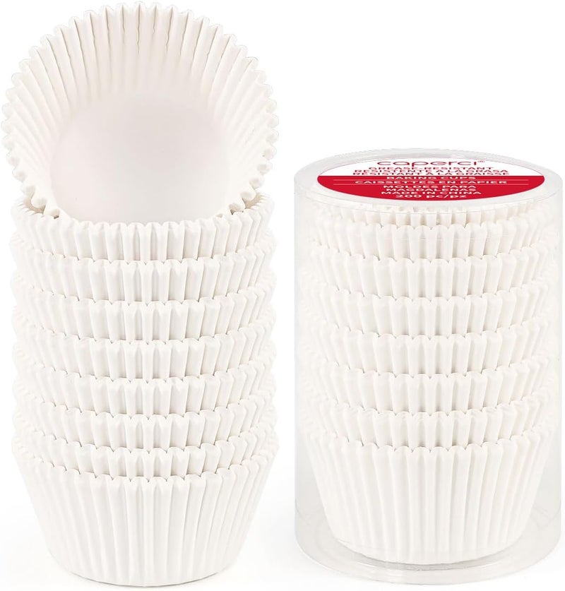 Caperci Standard White Cupcake Liners for Baking 200 Counts - Greaseproof Muffin Baking Cups for Wedding Birthday Party Baby Shower Festivals (White) - Image 1