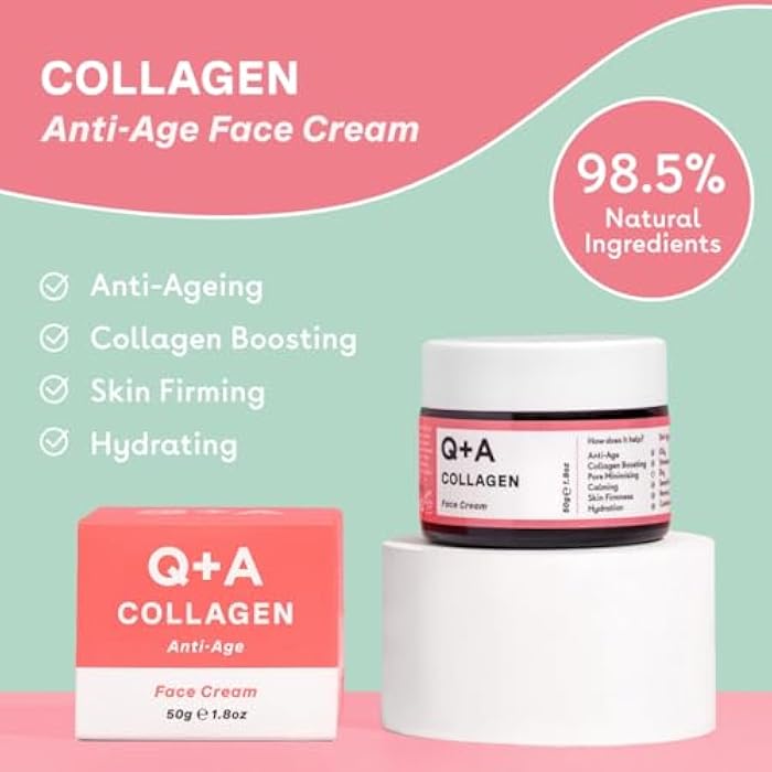 Q+A Collagen Face Cream (50g), Natural Skincare Anti-Ageing Face Care with plant-powered Collagen, Shea Butter and Magnesium, Hydrating and Firming Day Cream - Image 4