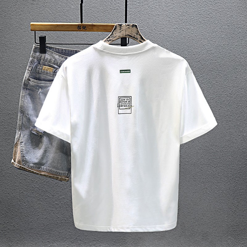 2024 Trendy Brand Short Sleeve Men'S Heavy Youth National Fashion Comfortable Design Sense Loose All-Match Half Sleeve T-Shirt - Image 3