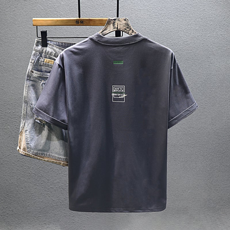 2024 Trendy Brand Short Sleeve Men'S Heavy Youth National Fashion Comfortable Design Sense Loose All-Match Half Sleeve T-Shirt - Image 5
