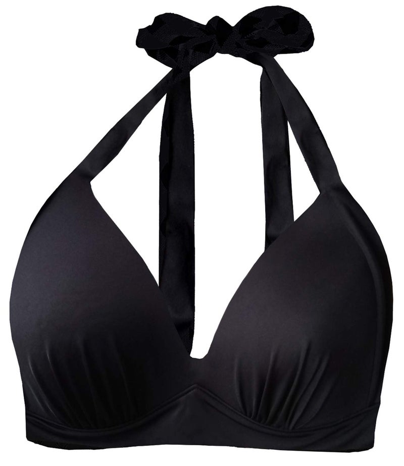 Balasami Women's Vintage 50s Halter Neck Tie Knot Back Soft Molded Padding Bikini Top Swimsuit Bathing Suit Tops Only Black - Image 1