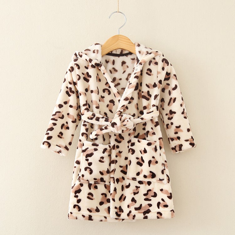 2025 Spring, Children'S Clothing Home Clothes Men'S And Women'S Baby Bathrobes Pajamas Flannel Hooded Children'S Nightgowns Indoor - Image 1