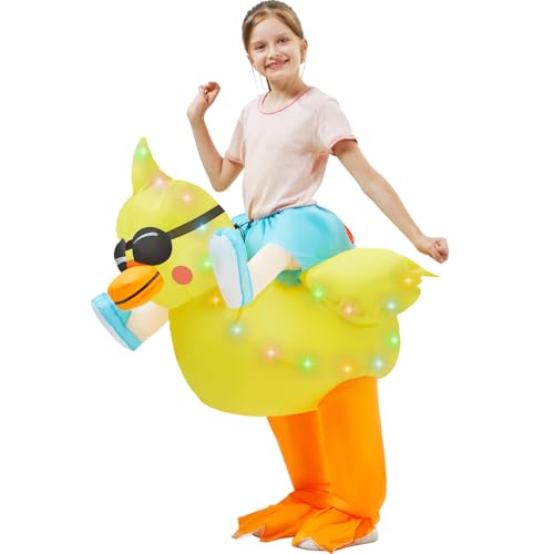 WinnerWhy Child Inflatable Costume with LED Light Blow up Halloween Animal Dress Jumpsuit for Kids Boy Girl Duck - Image 1