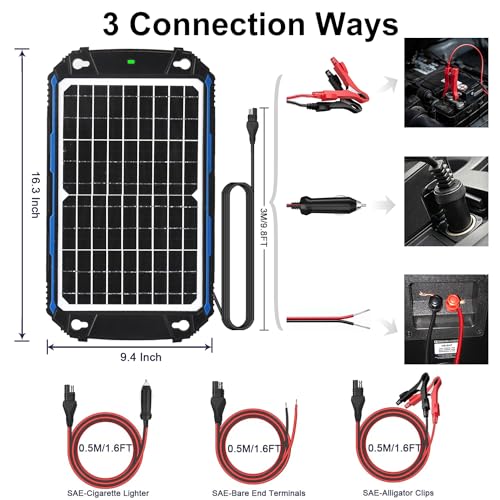 SUNER POWER Waterproof 12W 12V Solar Battery Charger & Maintainer Pro, Built-in UltraSmart MPPT Charge Controller, 12 Volt Solar Panel Trickle Charging Kits for Car Automotive Boat Marine RV Trailer - Image 5