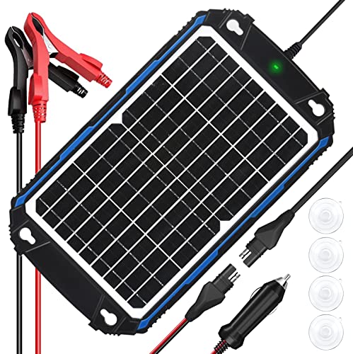 SUNER POWER Waterproof 12W 12V Solar Battery Charger & Maintainer Pro, Built-in UltraSmart MPPT Charge Controller, 12 Volt Solar Panel Trickle Charging Kits for Car Automotive Boat Marine RV Trailer - Image 1