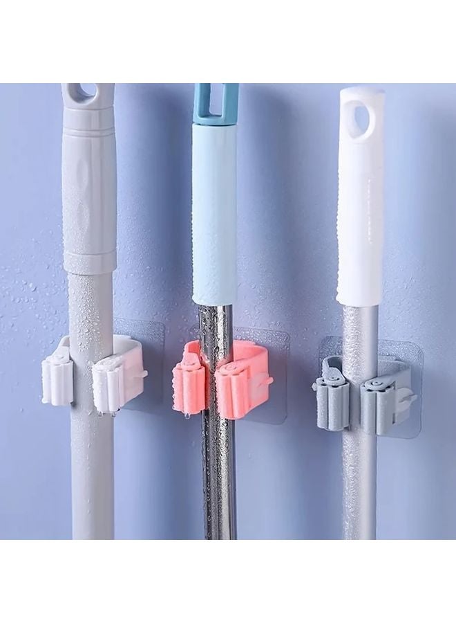 Pink 3pcs Self Adhesive Mop Broom Holder Wall Hanger Detachable Waterproof Non Slip Utility Hooks - Image 2