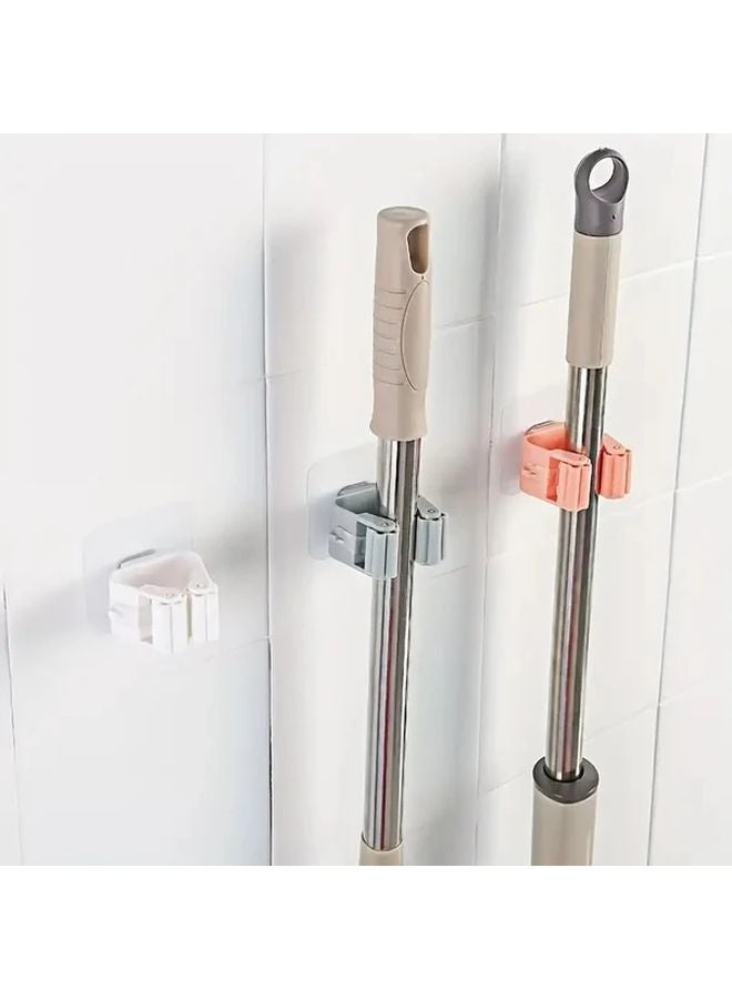 Pink 3pcs Self Adhesive Mop Broom Holder Wall Hanger Detachable Waterproof Non Slip Utility Hooks - Image 3