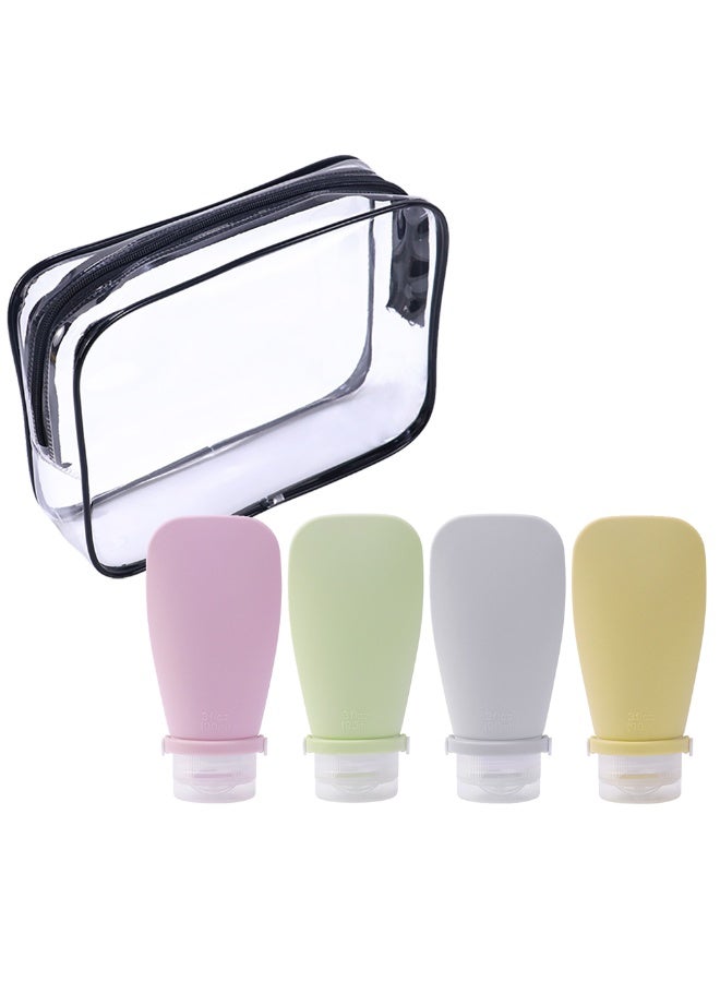 Portable Toiletries Containers, 4pcs 90ml Refillable Silicone Squeeze Bottles for Shampoo Lotion and Soap, Leak Proof Silicone Travel Bottles for Traveling Gym and Camping, BT24 (Multi) - Image 1