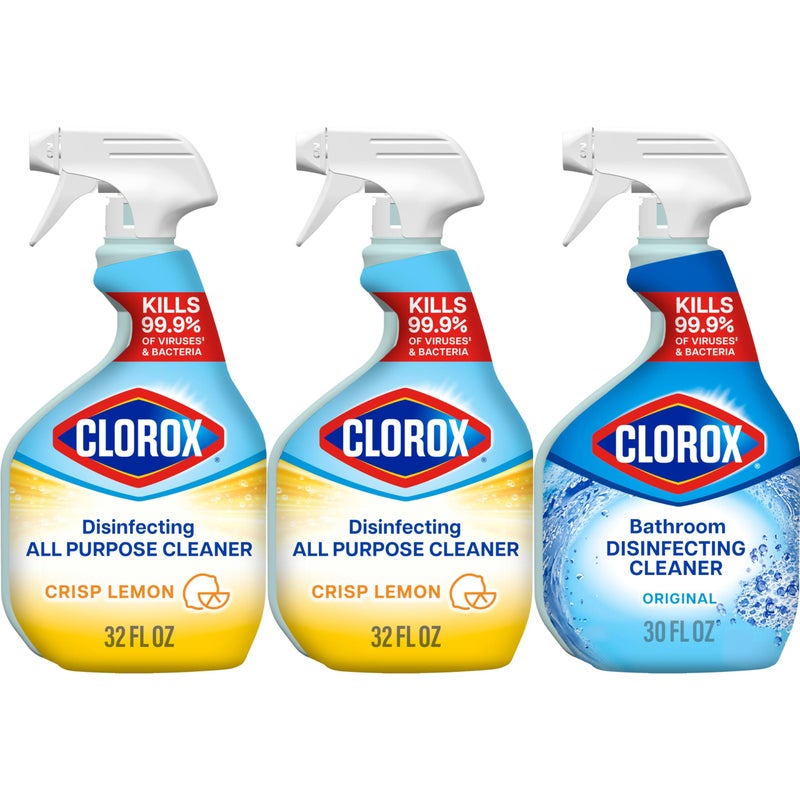 Clorox Disinfecting All-Purpose Cleaner 32 Oz and Disinfecting Bathroom Cleaner, Household Essentials, 30 Oz, Pack of 3 - Image 1
