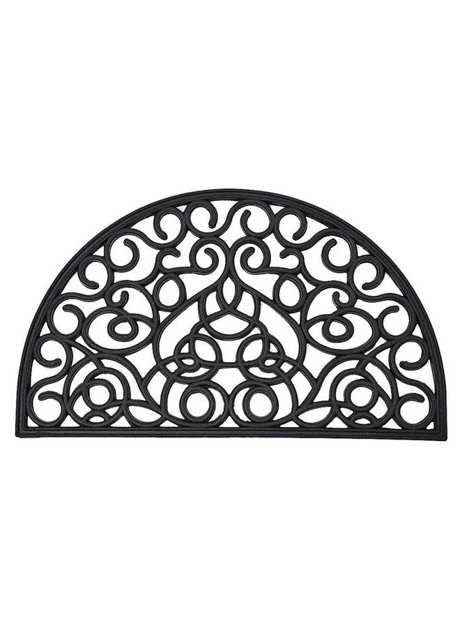 LUANCE Scrollwork Design Half Round Shape Anti-Slip Door Mat Black 45 x 75 cm 1440395 - Image 1