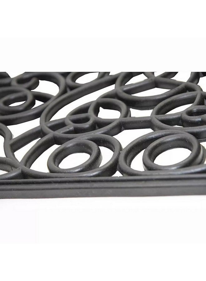 LUANCE Scrollwork Design Half Round Shape Anti-Slip Door Mat Black 45 x 75 cm 1440395 - Image 2