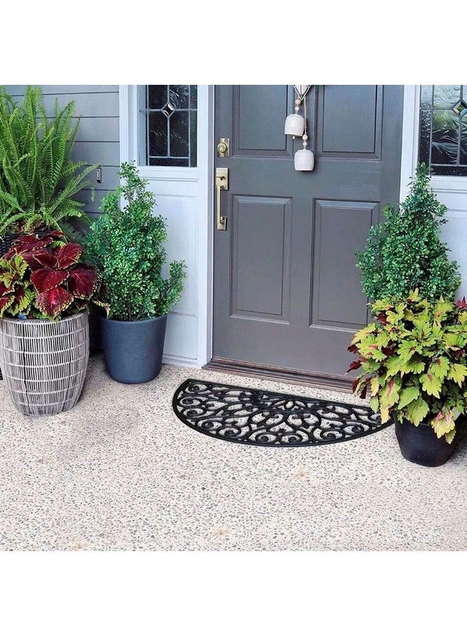 LUANCE Scrollwork Design Half Round Shape Anti-Slip Door Mat Black 45 x 75 cm 1440395 - Image 4