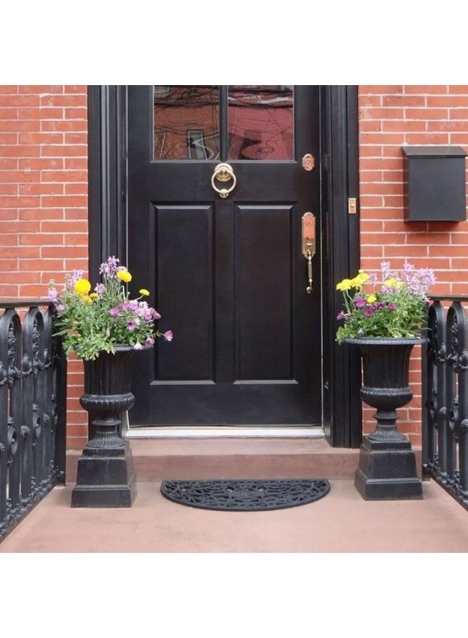 LUANCE Scrollwork Design Half Round Shape Anti-Slip Door Mat Black 45 x 75 cm 1440395 - Image 5