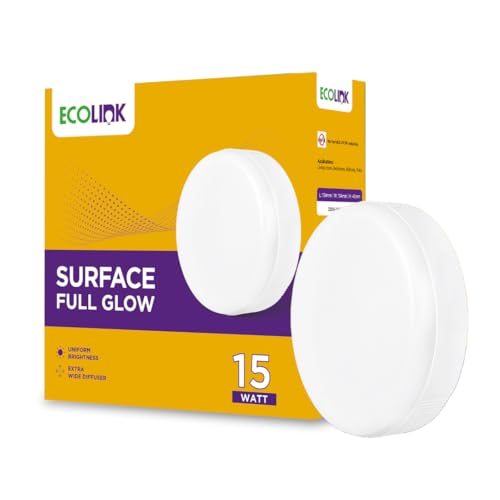 ECOLINK ضوء سقف LED سطحي EcoLink بقوة 15 واط | ضوء سقف سطحي كامل الإضاءة للمنزل والقاعة | أضواء سطحي للسقف | أبيض دافئ، عبوة من 1 - Image 1
