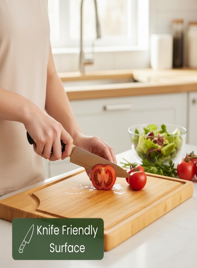 Store Indya 3-Piece Wooden Cutting Board Set with Juice Grooves, Acacia Wood Chopping Boards for Kitchen Prep and Charcuterie Serving, Eco Friendly Multi Size Cutting Boards with Built-in Handles (Natural) - Image 3