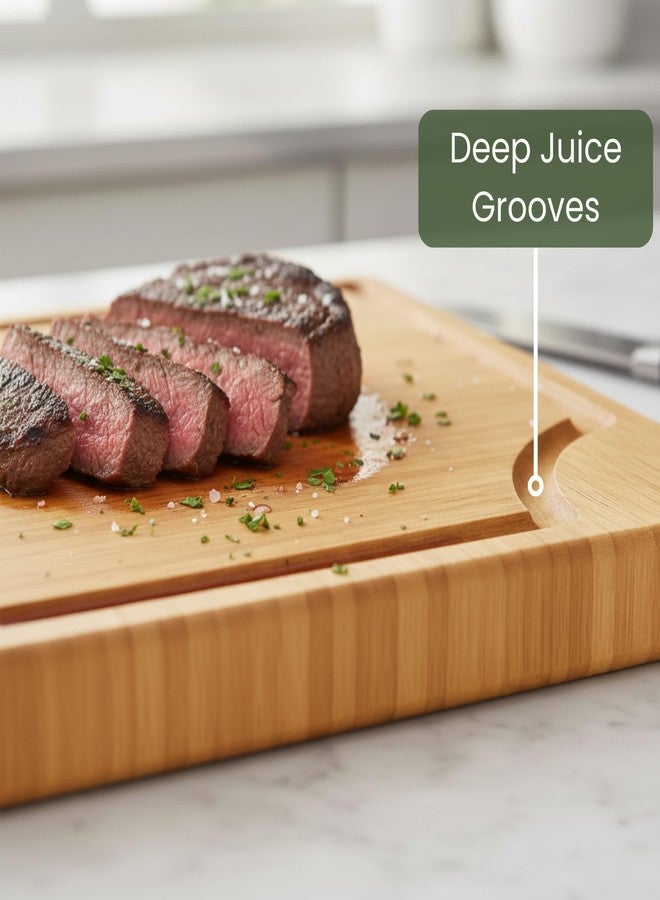 Store Indya 3-Piece Wooden Cutting Board Set with Juice Grooves, Acacia Wood Chopping Boards for Kitchen Prep and Charcuterie Serving, Eco Friendly Multi Size Cutting Boards with Built-in Handles (Natural) - Image 4