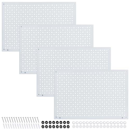 Daanxw Peg Board, Heavy Duty Steel Organization Panels, Universal 1/8 and 1/4 Peg Board Accessories, Ideal for Garage Tool Storage, Pack of 4(White, 16X10.5) - Image 1