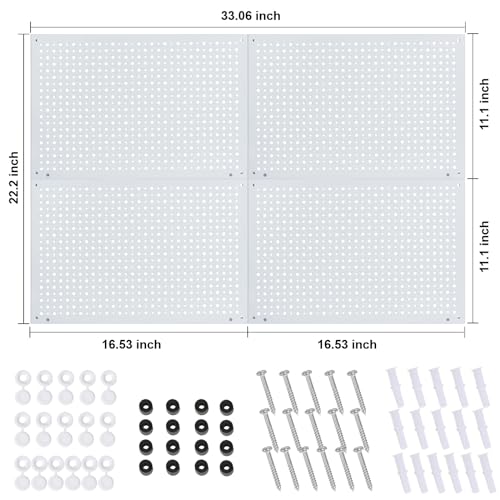 Daanxw Peg Board, Heavy Duty Steel Organization Panels, Universal 1/8 and 1/4 Peg Board Accessories, Ideal for Garage Tool Storage, Pack of 4(White, 16X10.5) - Image 3