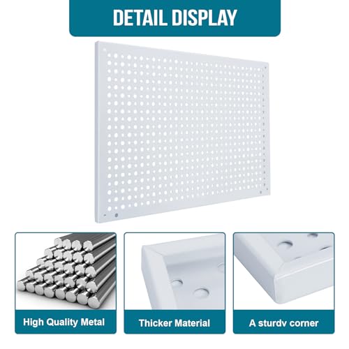 Daanxw Peg Board, Heavy Duty Steel Organization Panels, Universal 1/8 and 1/4 Peg Board Accessories, Ideal for Garage Tool Storage, Pack of 4(White, 16X10.5) - Image 5