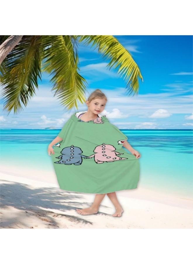 Pure Off White Base Full Printed Simple Line Smiling Pink Jellyfish Gold Starfish Wave Water Line Unisex Kids Hooded Quick Dry Poncho Towel, Polyester Soft Water Absorbent Loose Windproof Bath Wrap for All Kids, Ideal for Beach, Swimming Pool, Hot Spring & Daily Shower - Image 2