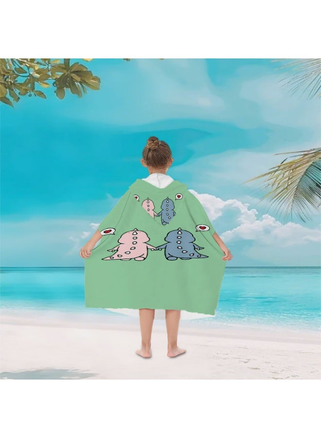 Pure Off White Base Full Printed Simple Line Smiling Pink Jellyfish Gold Starfish Wave Water Line Unisex Kids Hooded Quick Dry Poncho Towel, Polyester Soft Water Absorbent Loose Windproof Bath Wrap for All Kids, Ideal for Beach, Swimming Pool, Hot Spring & Daily Shower - Image 3